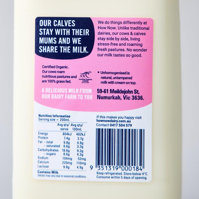 How Now Full Cream 2L Bottle (Certified Organic)